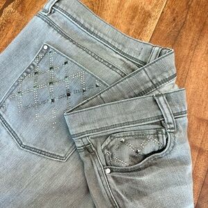 WHITE HOUSE BLACK MARKET Noir Embellished Boot Leg Jeans